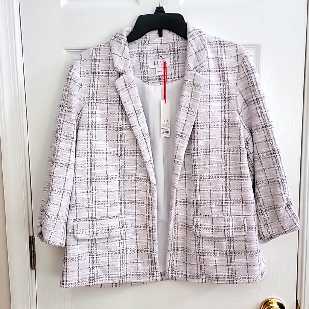 Daisy Fuentes White and Black Plaid Blazer - Size L